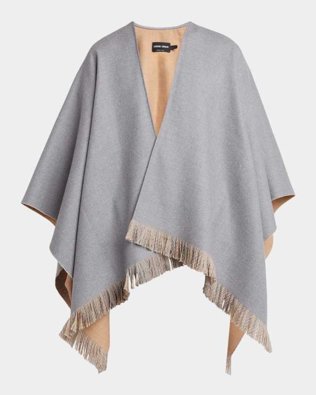 Wool Fringe-Trim Poncho
